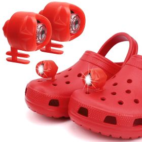 Headlights for croc;  2Pcs croc lights for shoes;  light up croc charms for Dog Walking;  Handy Camping; Waterproof; 3 Modes croc lights (Color: Red)